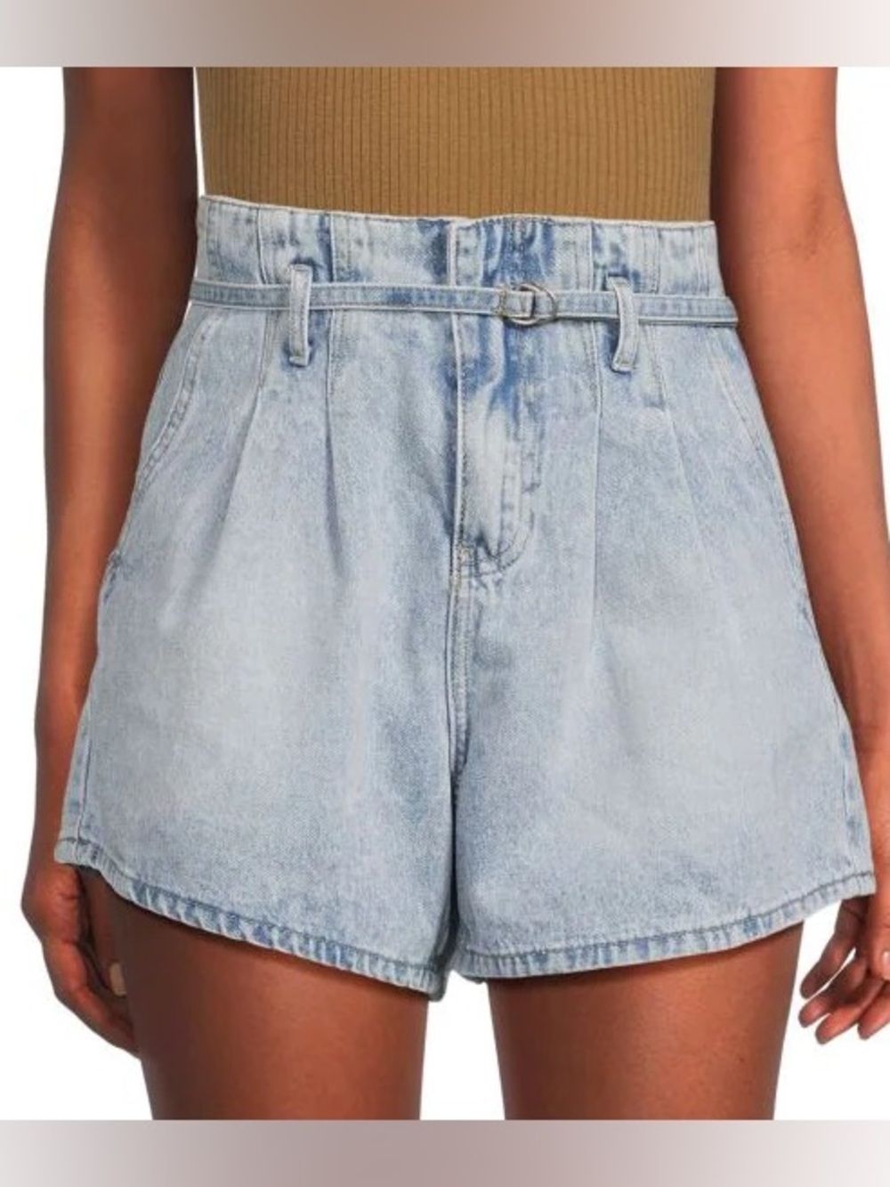 Blank NYC Pay Back Short High Rise Pleated Denim Short with Belt Size 28